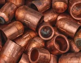 Pile of sorted copper scrap pieces