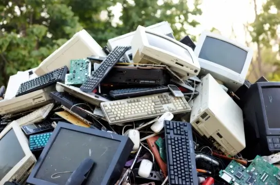 Stacked electronic units from a business clearance ready for bulk pickup