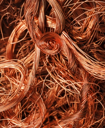 Bundles of bare bright copper wire scrap ready for weighing